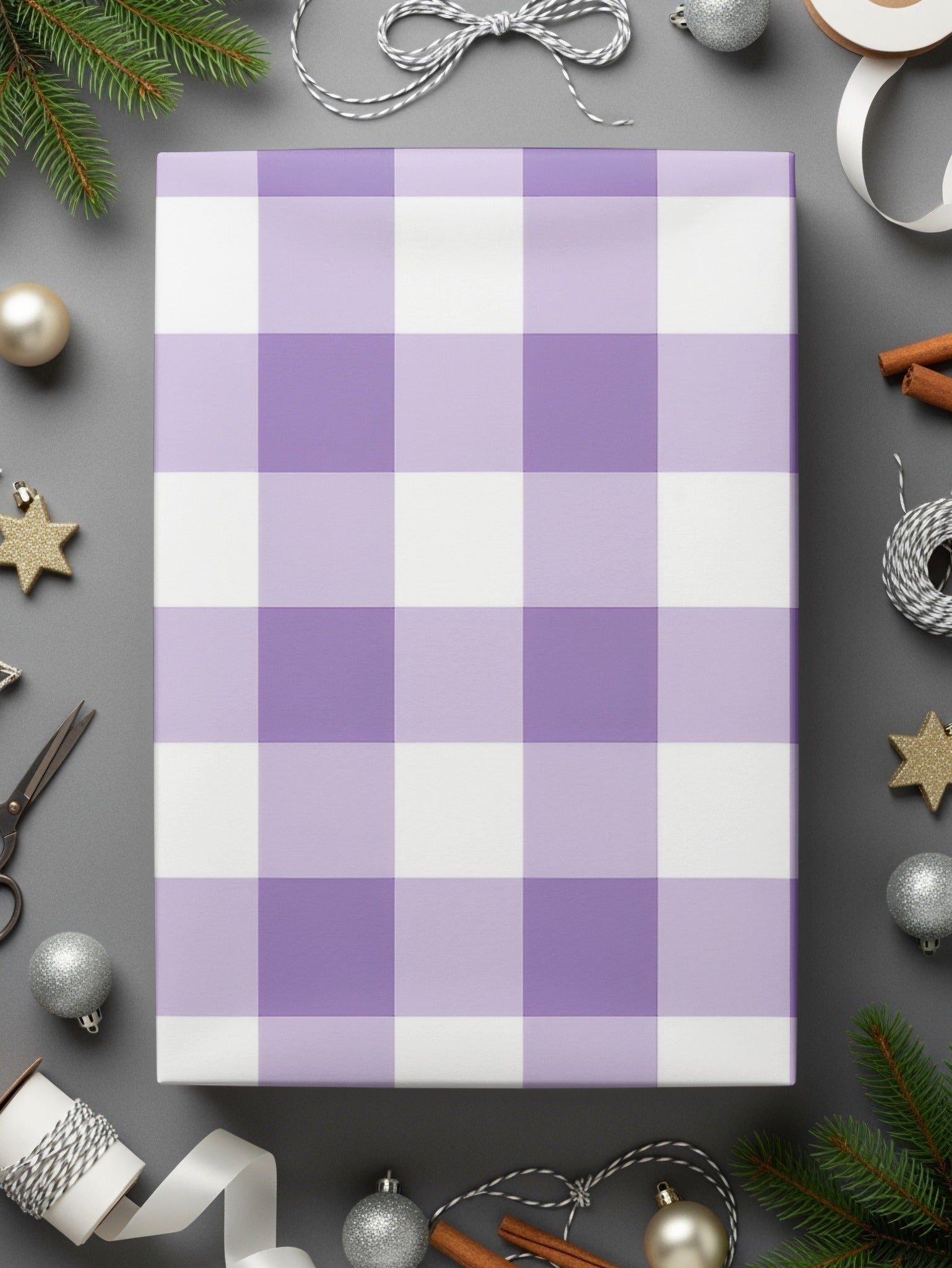 Purple and White Checkered Wrapping Paper product