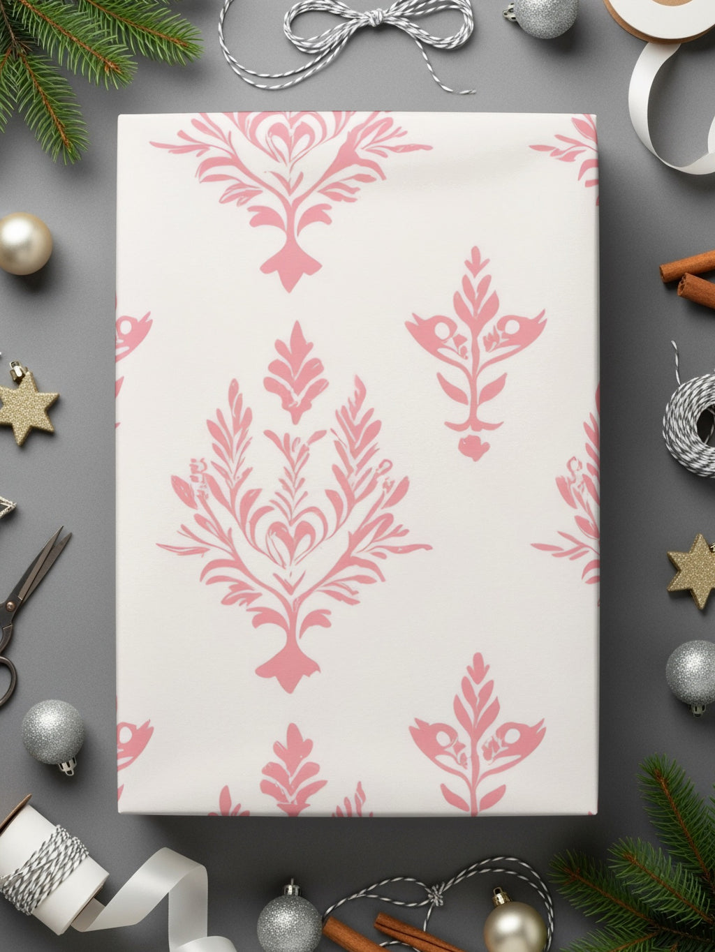Elegant Pink Floral Pattern Gift Wrap Christmas Decor