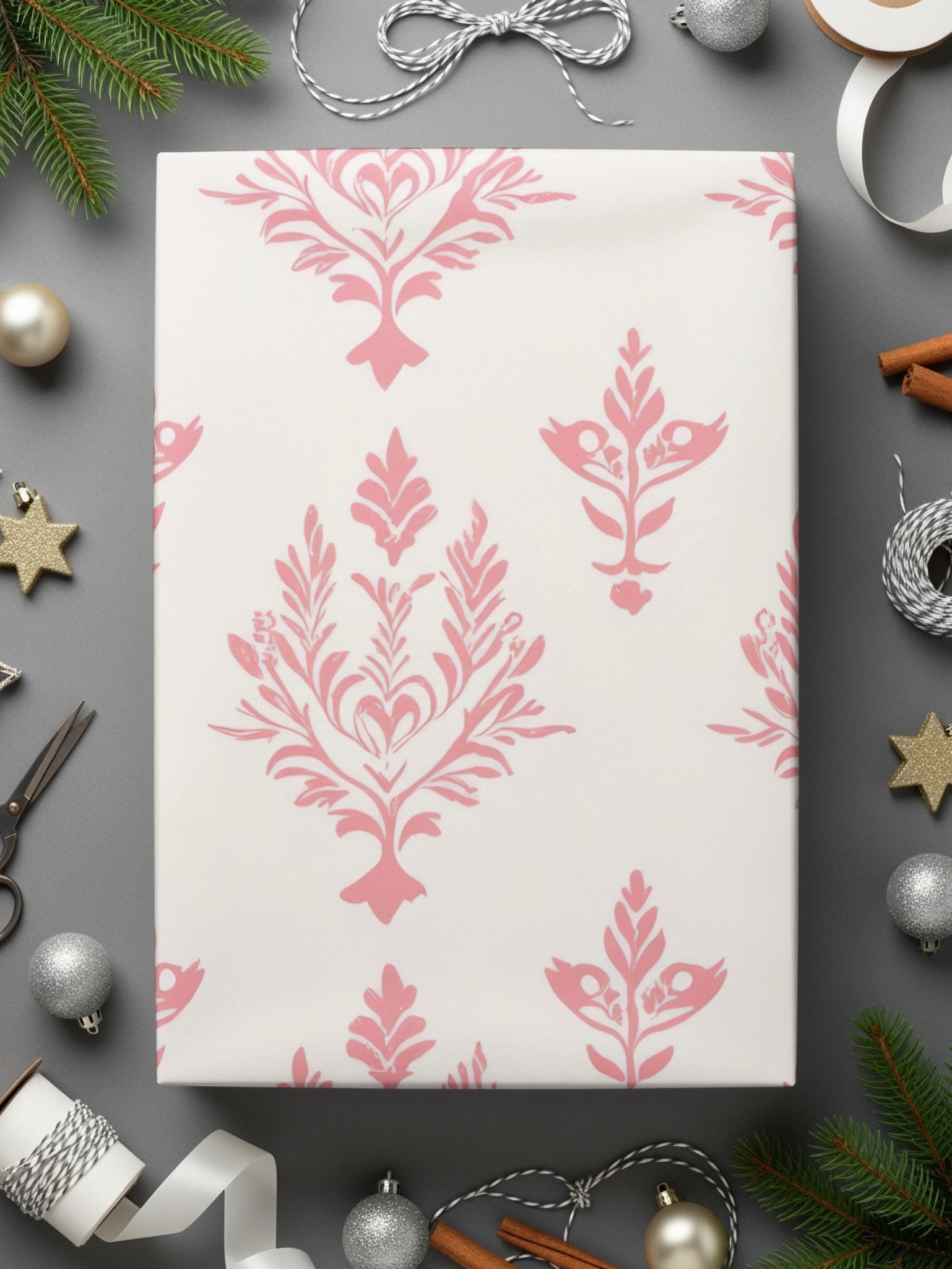 Elegant Pink Floral Pattern Gift Wrap Christmas Decor