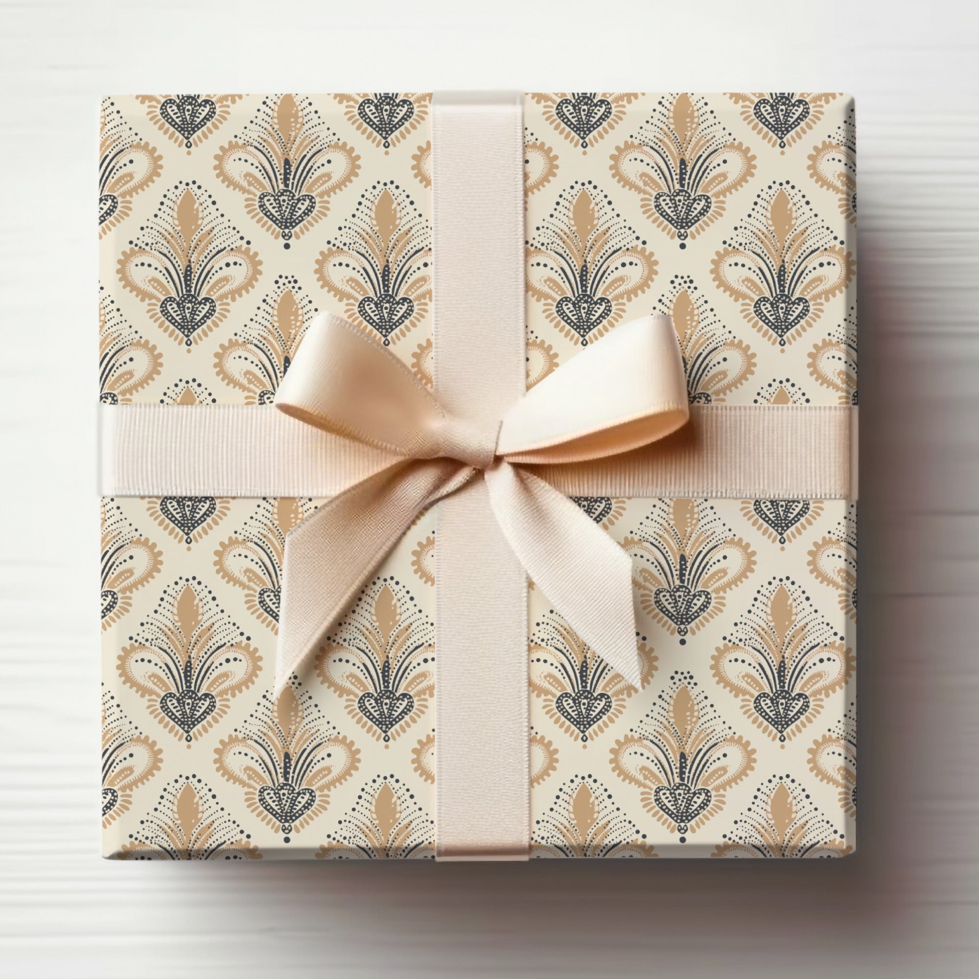 Elegant Vintage Pattern Gift Wrap with Ribbon Bow