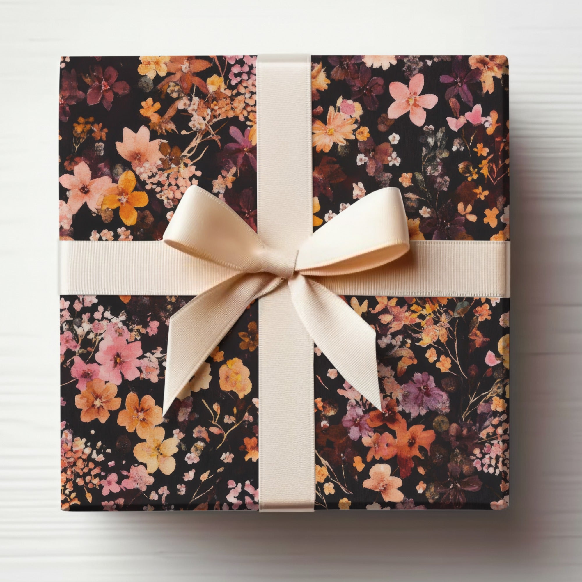 Elegant Floral Print Gift Box with Cream Ribbon