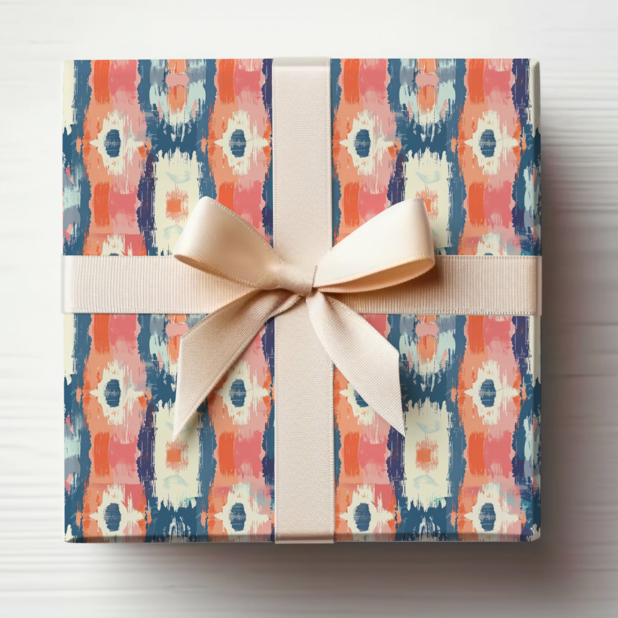 Elegant Gift Box with Vibrant Pattern and Bow Decor