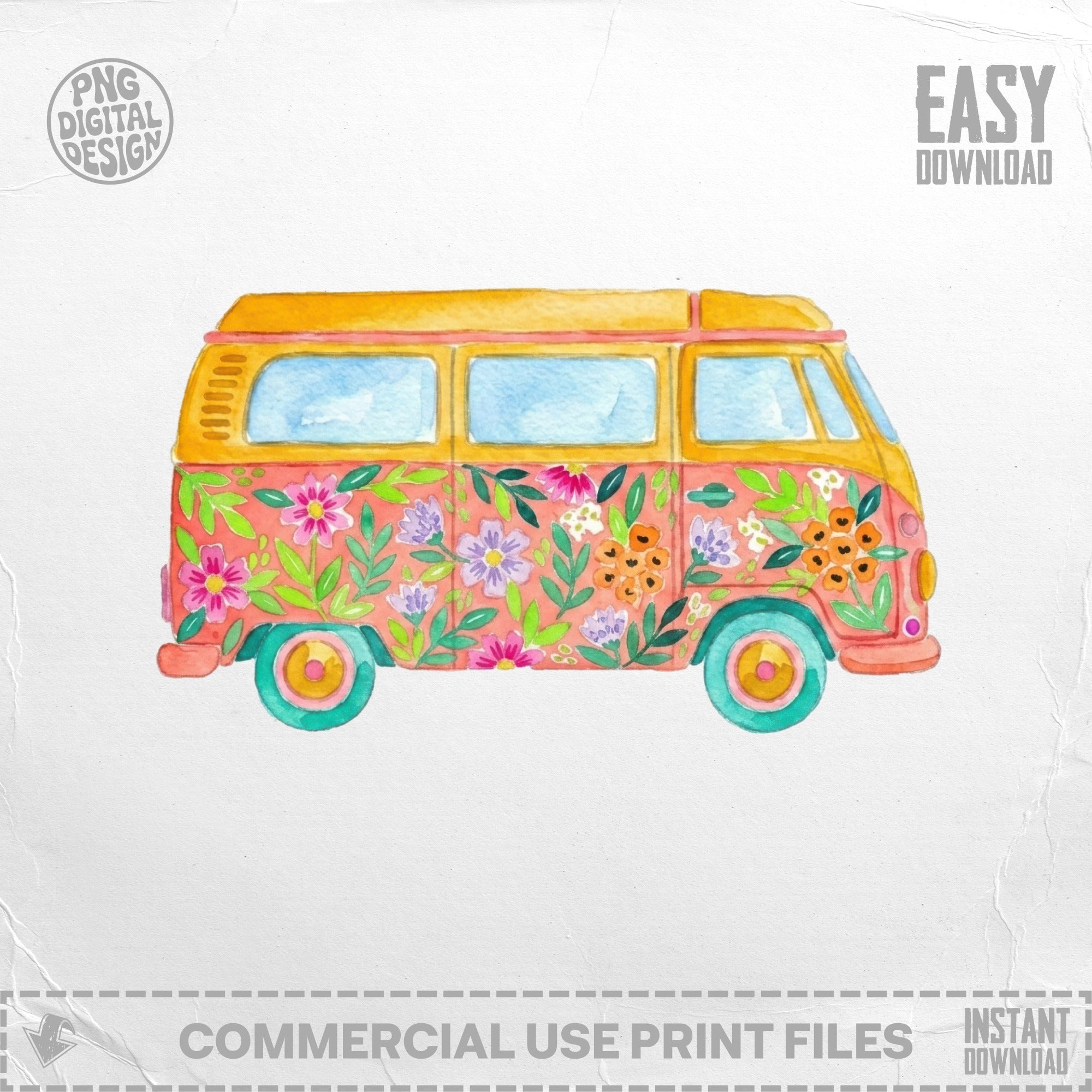 Orange van with floral pattern and "EASY DOWNLOAD" text.