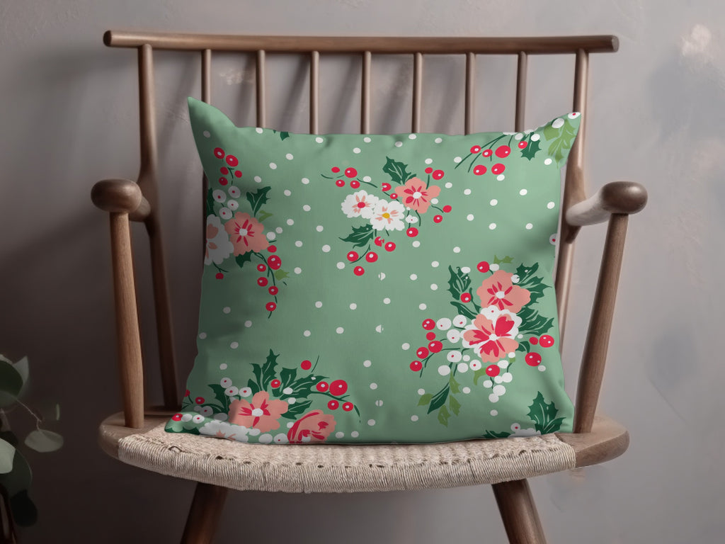 Festive Holiday Floral Print Throw Pillow Product