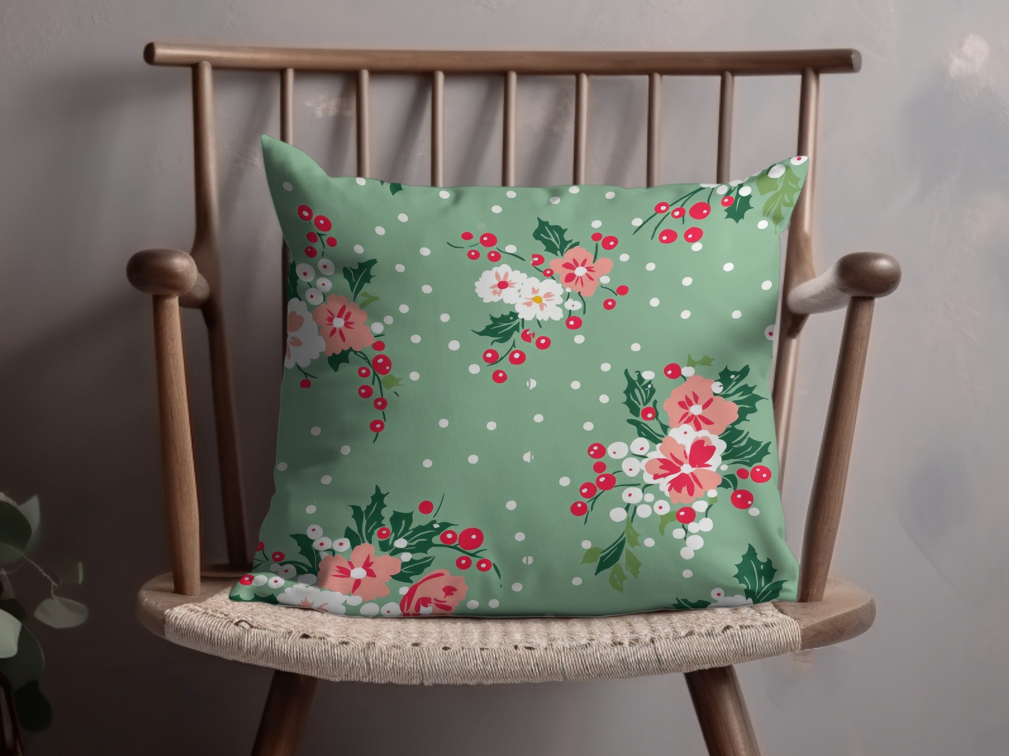 Festive Holiday Floral Print Throw Pillow Product