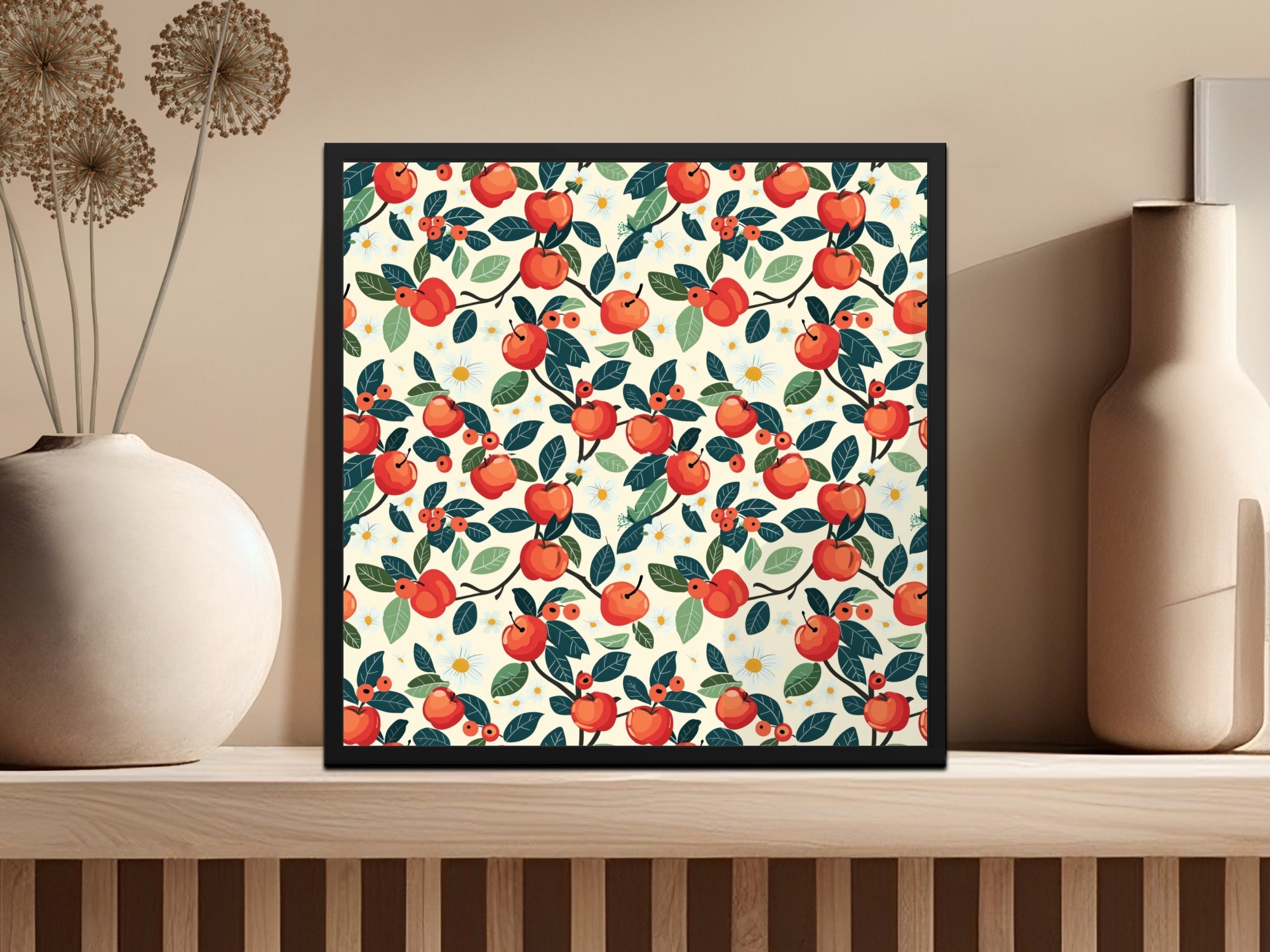 Colorful Botanical Fruit Pattern Wall Art Print