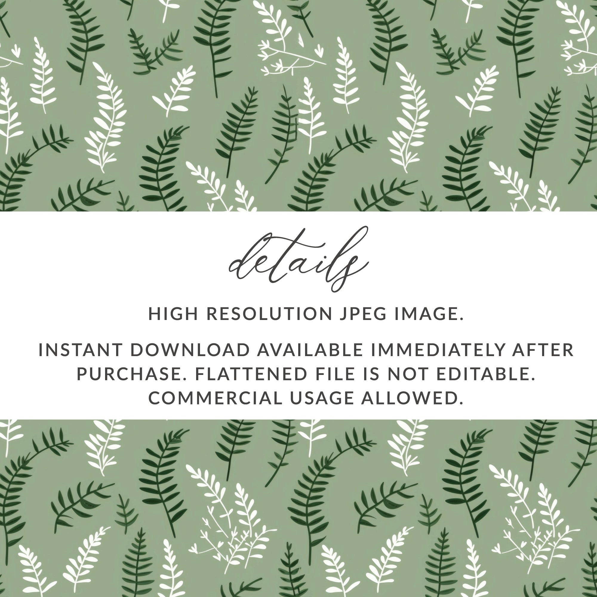 Green and White Fern Leaves Digital Download