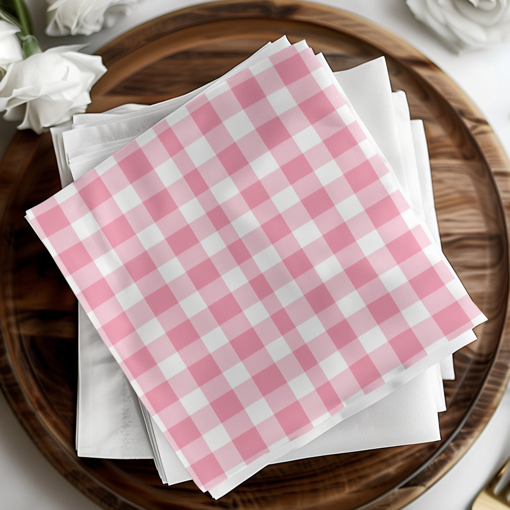 Pink and White Gingham Check Patterned Napkins Set