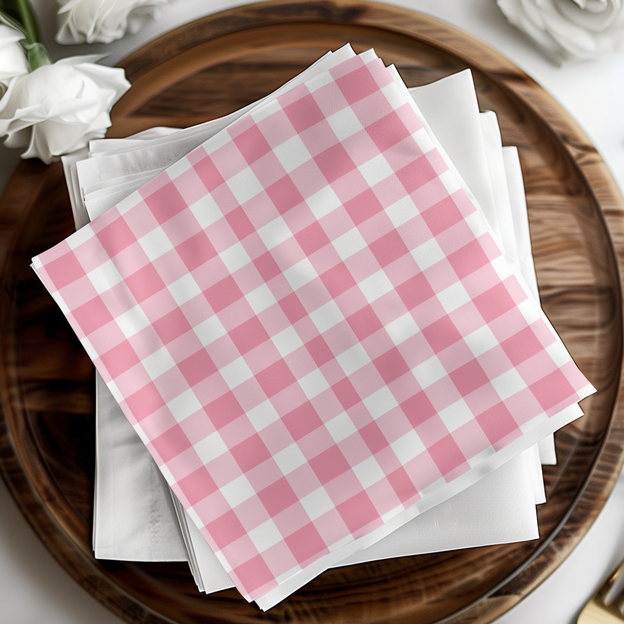 Pink and White Gingham Check Patterned Napkins Set