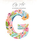 Floral letter G clip art with text "Clip Art BY Moore & Mountain".