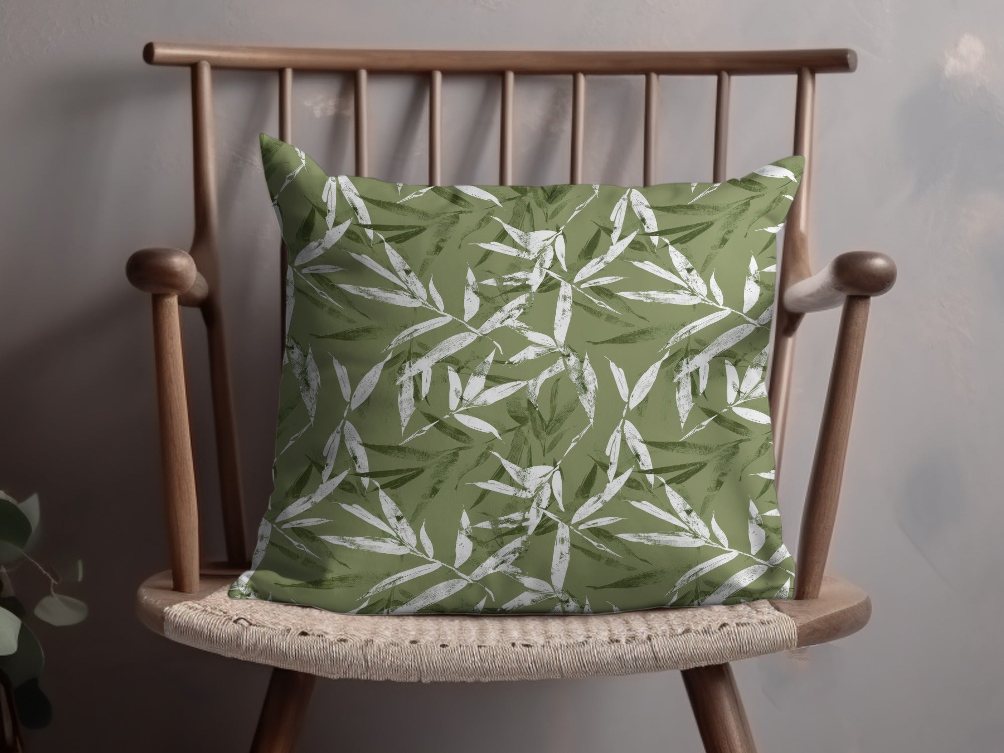 Green Leafy Patterned Cushion for Home Decor