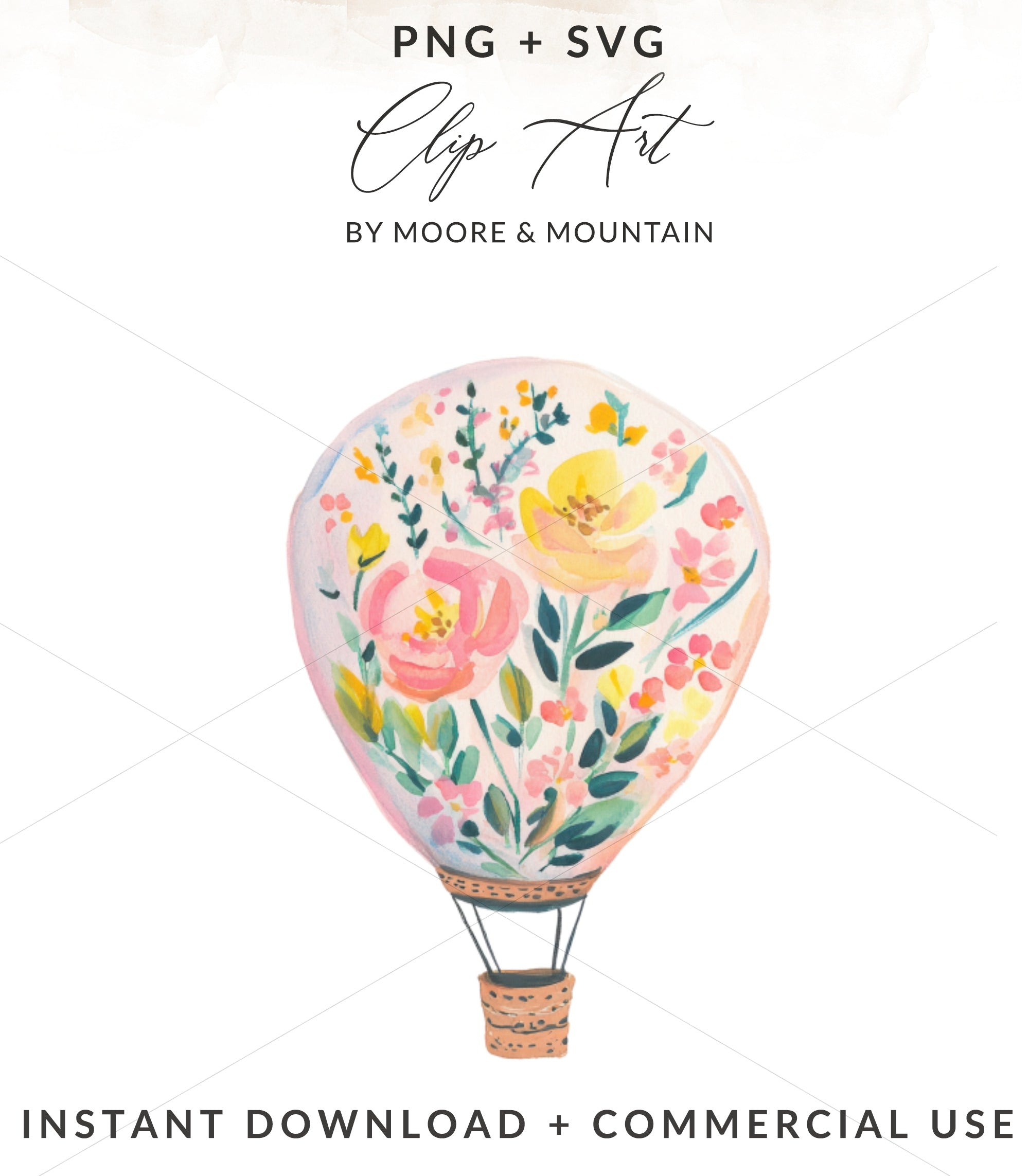 Watercolor hot air balloon with floral design.