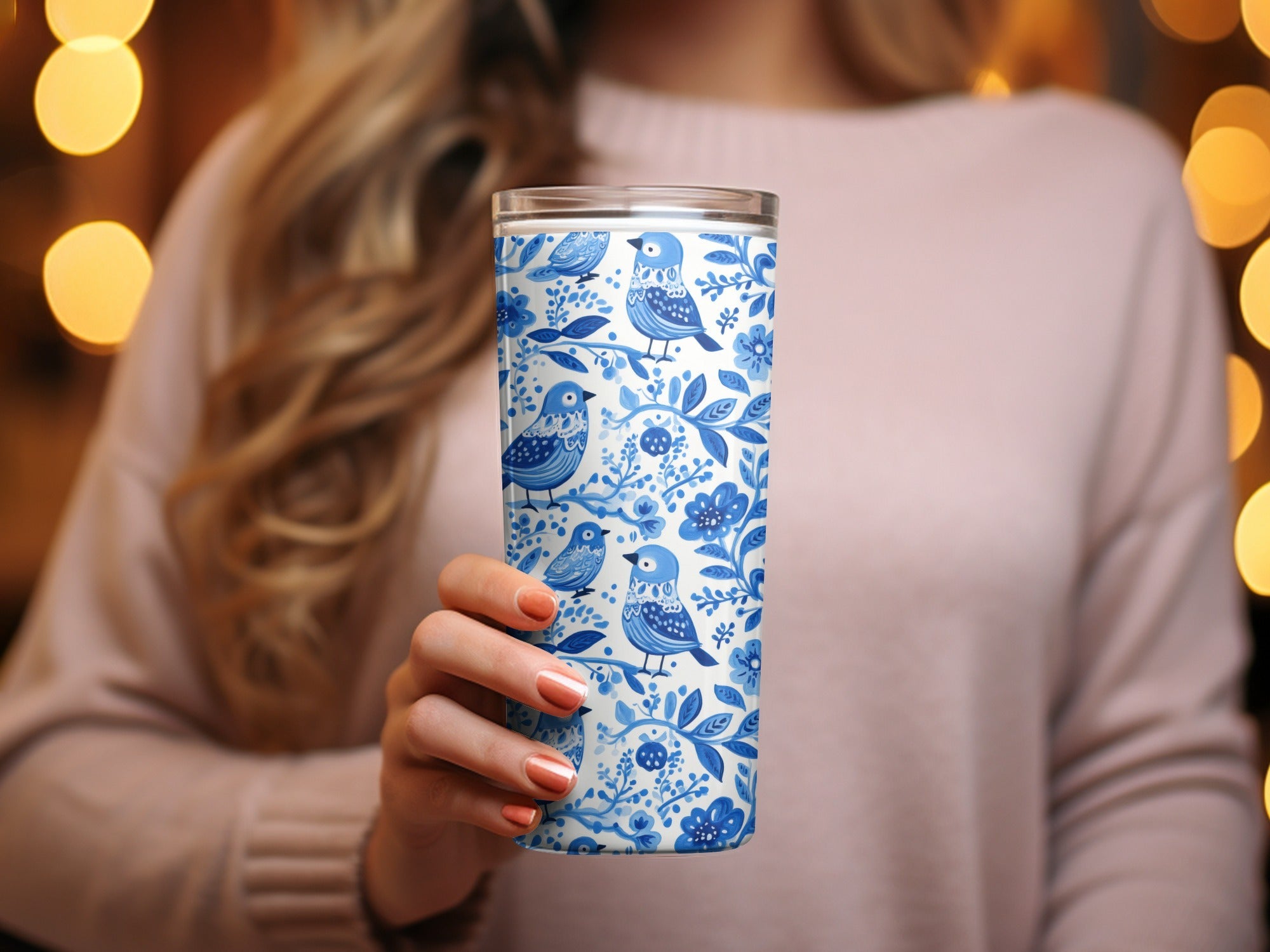 Charming Blue Birds Pattern with Floral Elements Digital - Moore and Mountain