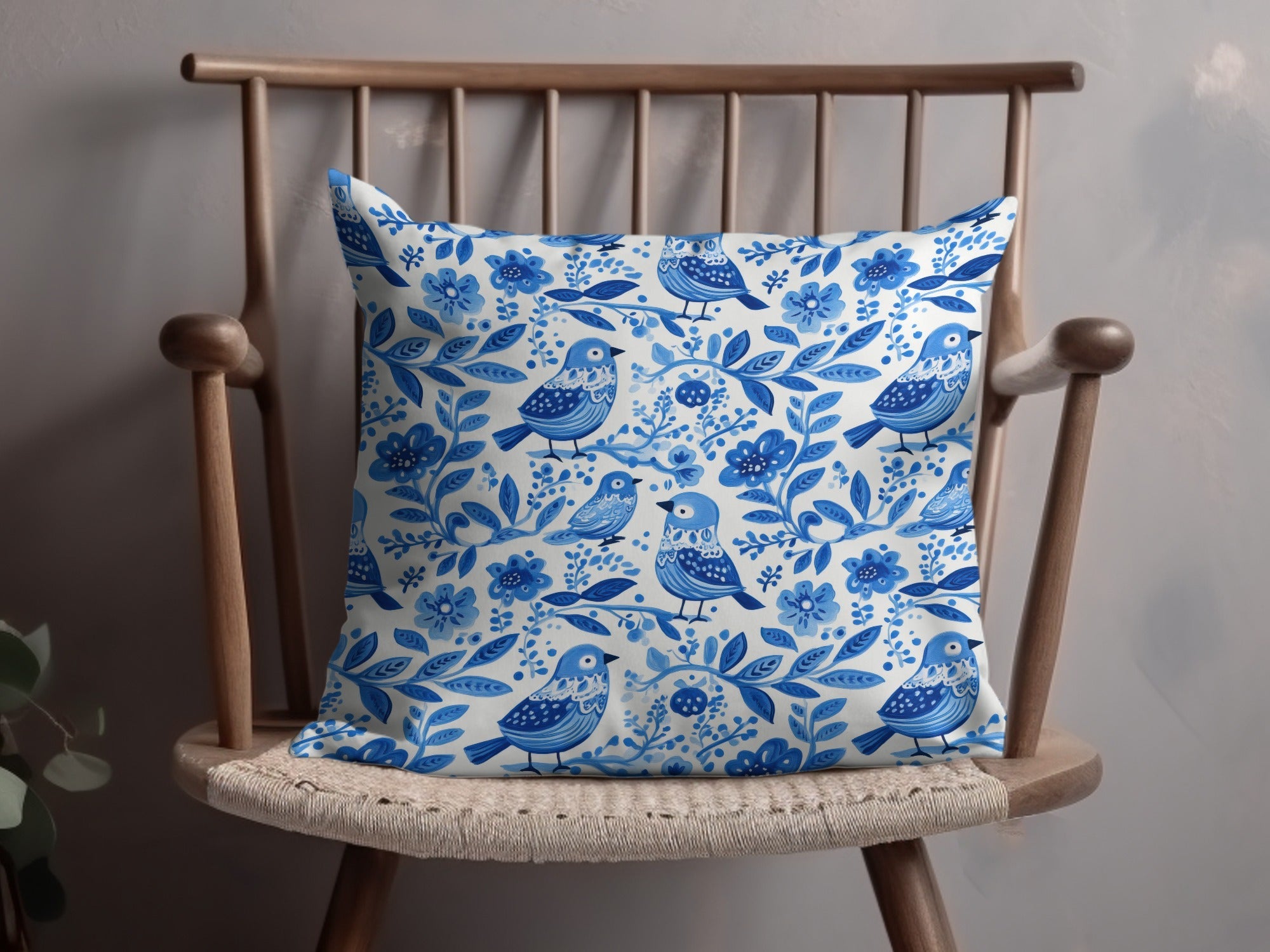 Charming Blue Birds Pattern with Floral Elements Digital - Moore and Mountain