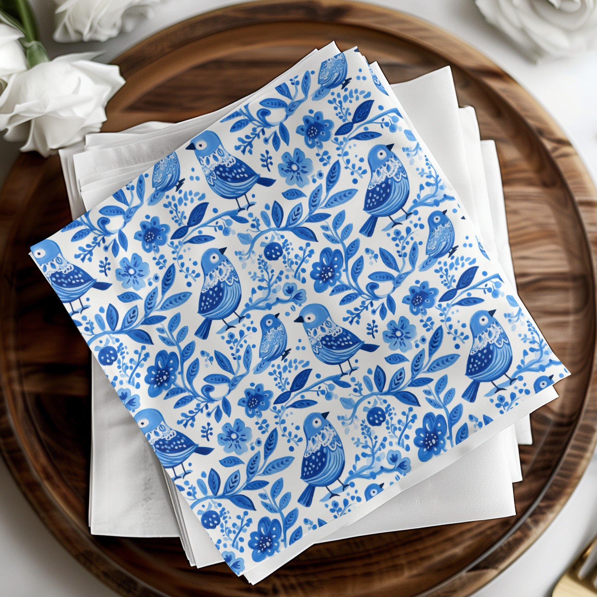 Charming Blue Birds Pattern with Floral Elements Digital - Moore and Mountain