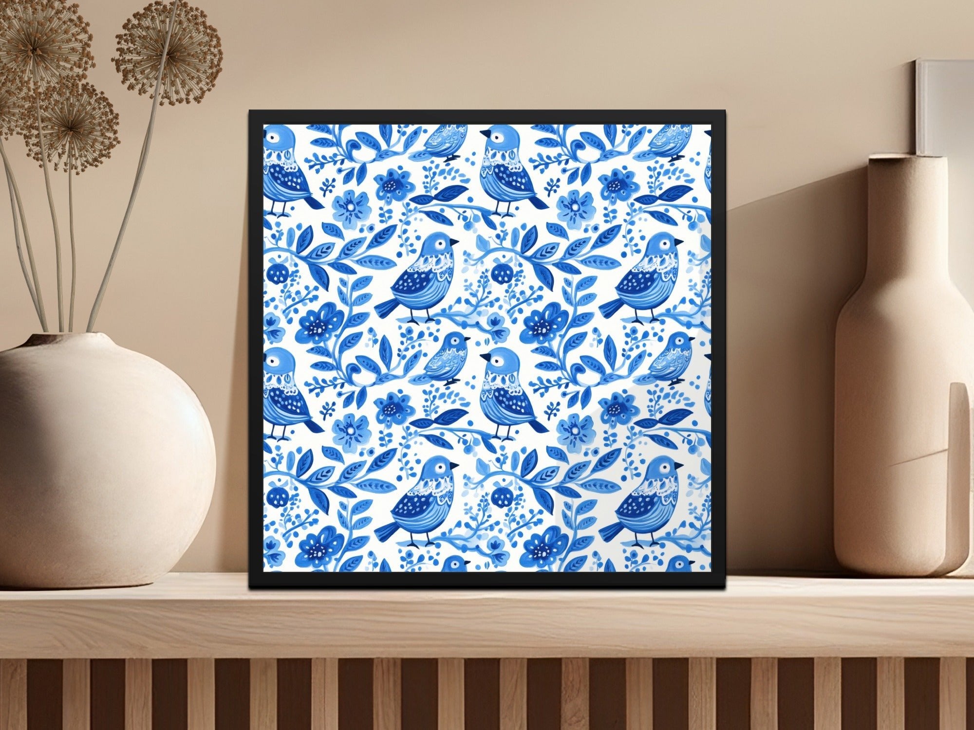 Charming Blue Birds Pattern with Floral Elements Digital - Moore and Mountain