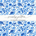 Charming Blue Birds Pattern with Floral Elements Digital - Moore and Mountain