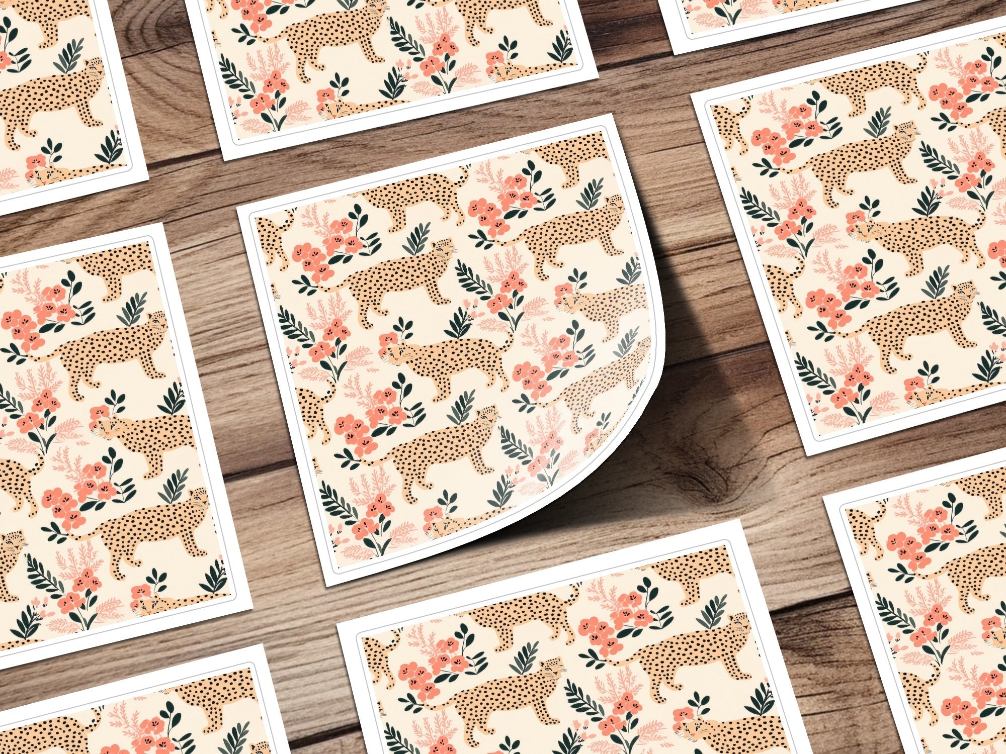 Cheetah Floral T-Shirt, Seamless Digital Pattern, Cheetah Print Tee, Pink Flower Shirt, Exotic Animal Shirt, Digital Download - Moore and Mountain