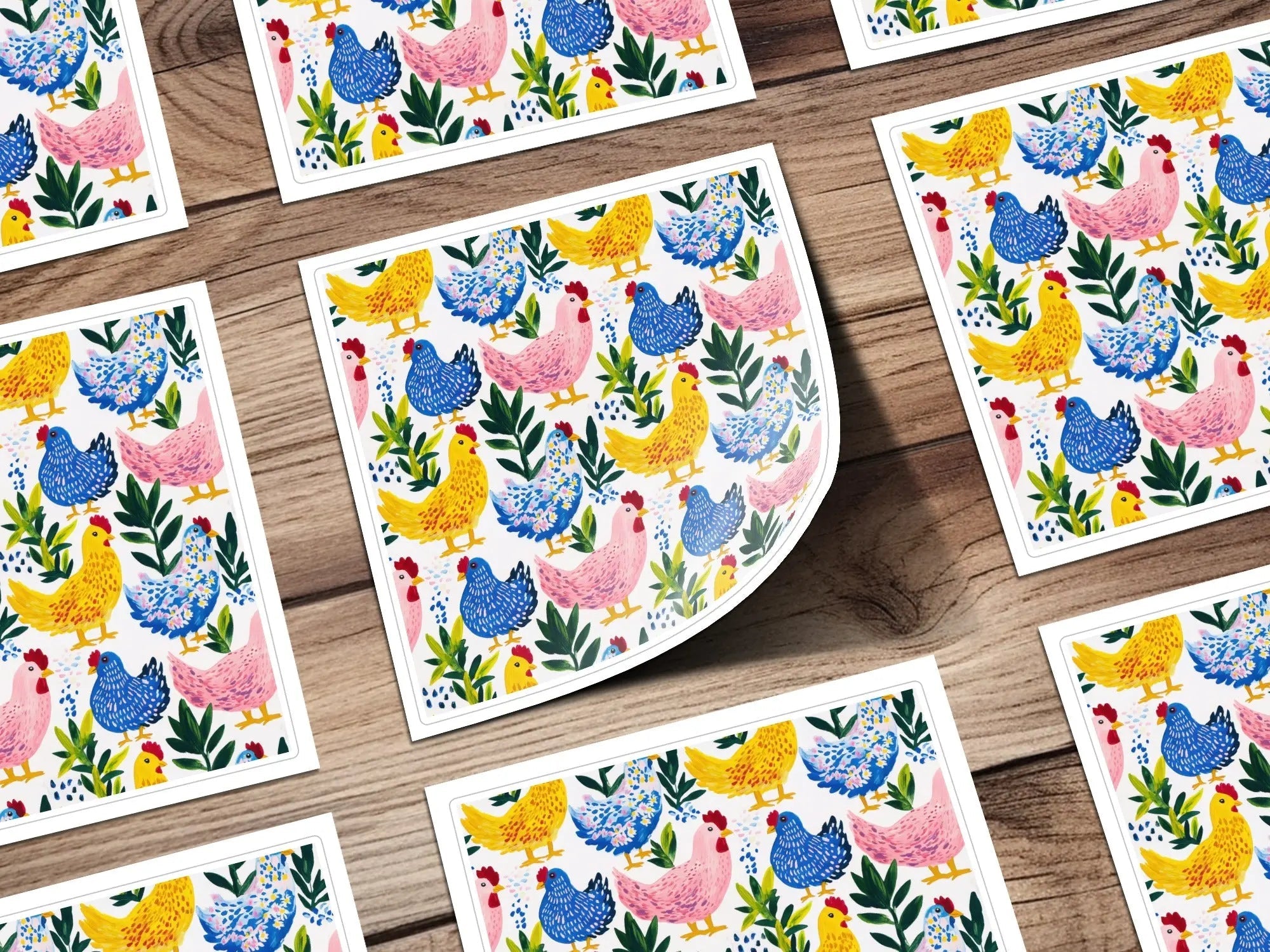 Chicken Digital Paper, Colorful Farmhouse Digital Pattern, Bird Seamless Pattern, Poultry Wallpaper, Hen Background, Repeatable Chicken File - Moore and Mountain