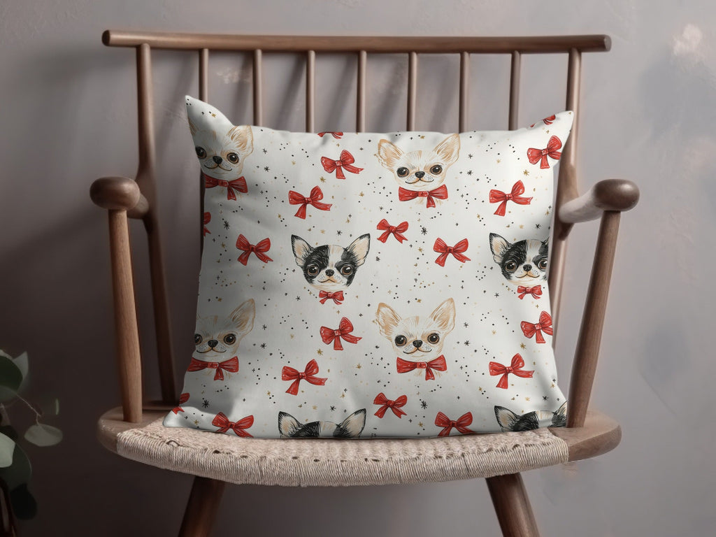 Chihuahua Digital Paper, Red Bow, Cute Puppy Pattern, Seamless Design, Dog Lover Print, Pet Portrait Scrapbook Paper, Beige Background - Moore and Mountain