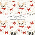 Chihuahua Digital Paper, Red Bow, Cute Puppy Pattern, Seamless Design, Dog Lover Print, Pet Portrait Scrapbook Paper, Beige Background - Moore and Mountain