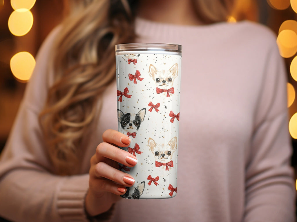 Chihuahua Digital Paper, Red Bow, Cute Puppy Pattern, Seamless Design, Dog Lover Print, Pet Portrait Scrapbook Paper, Beige Background - Moore and Mountain