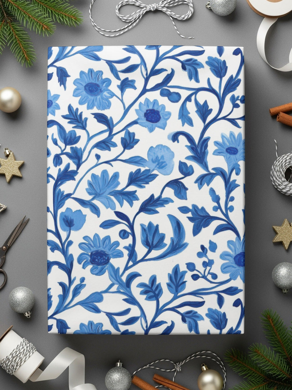 Chinoiserie Elegant Floral Pattern in Blue and White Delicate Style Digital - Moore and Mountain