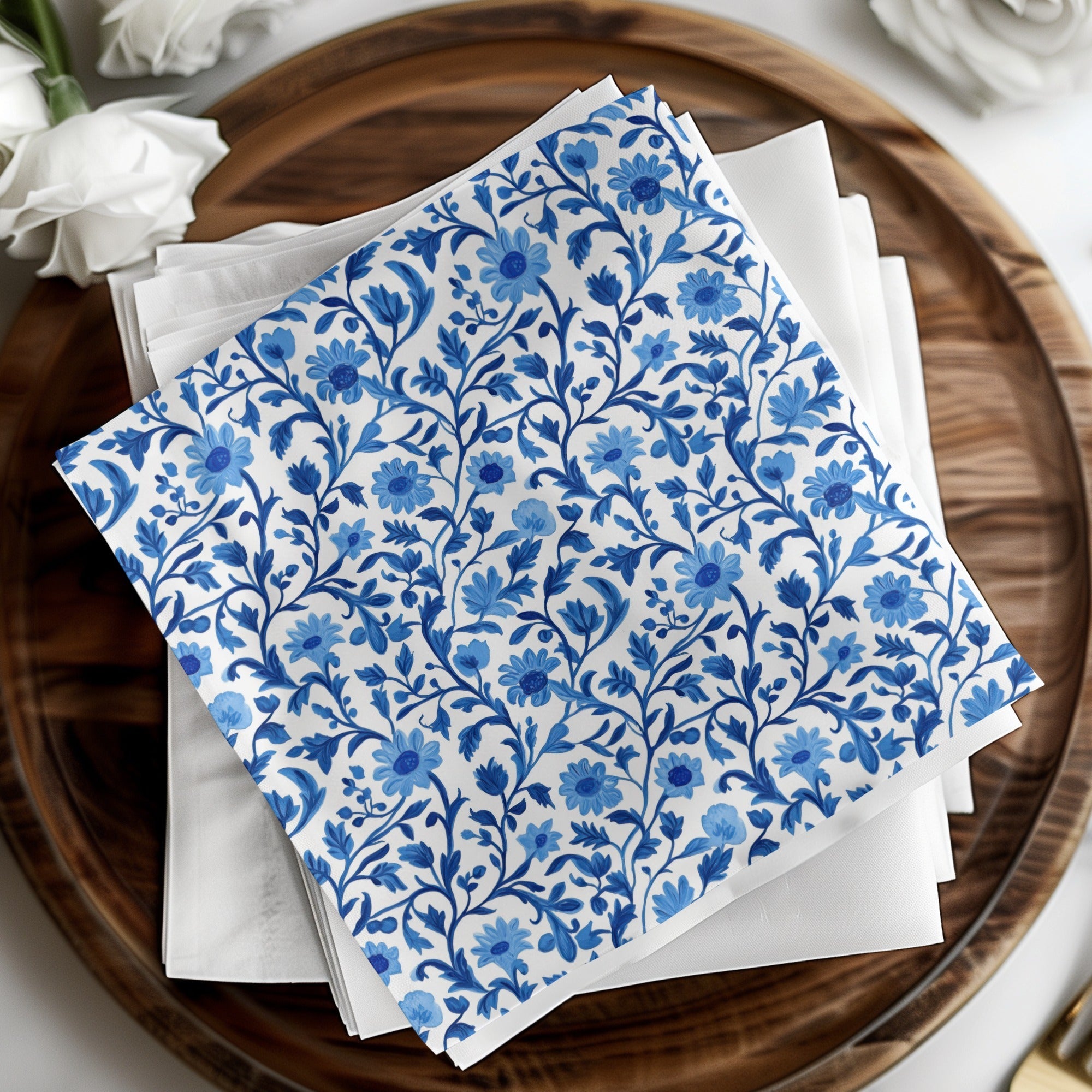 Chinoiserie Elegant Floral Pattern in Blue and White Delicate Style Digital - Moore and Mountain