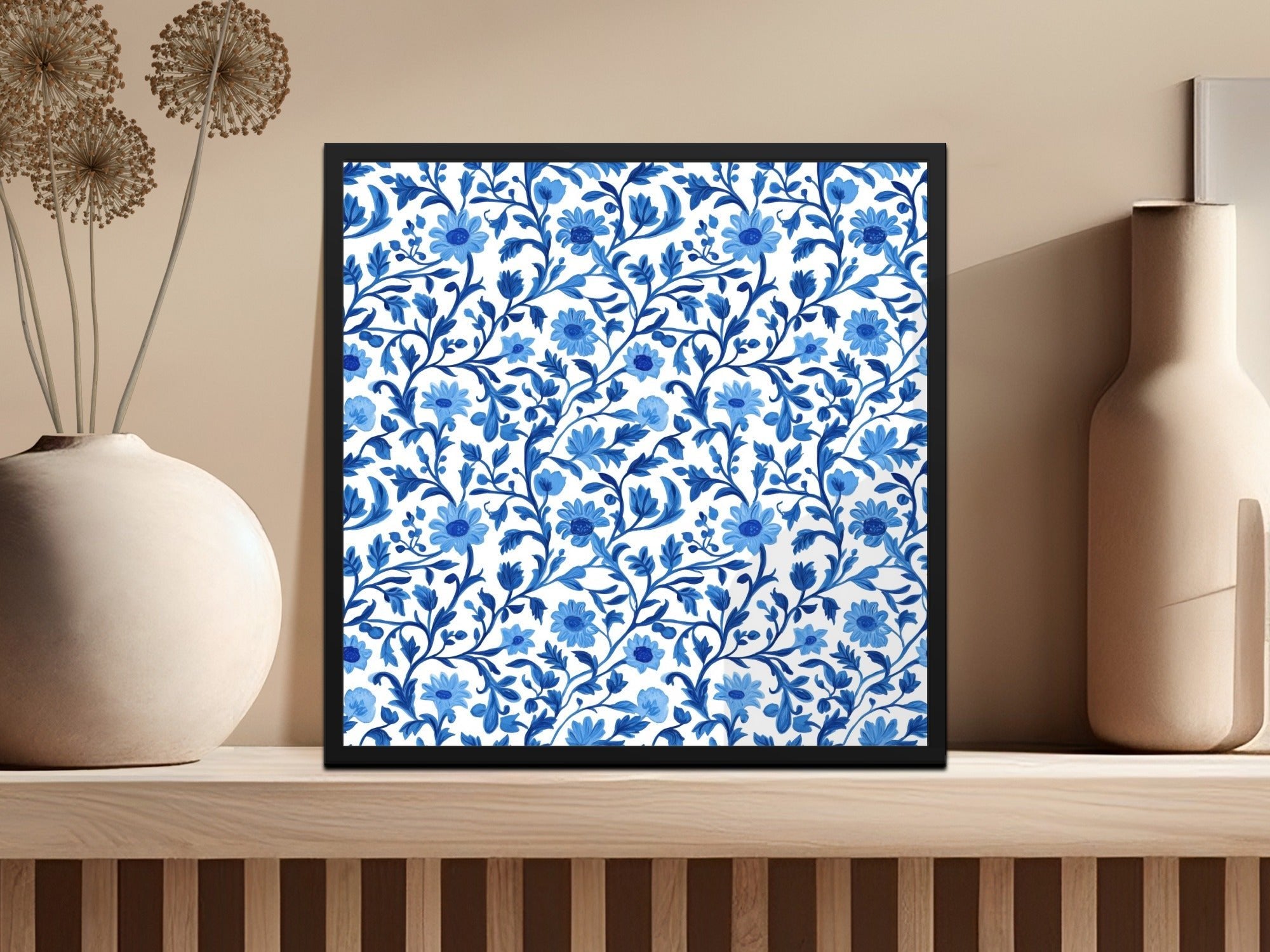 Chinoiserie Elegant Floral Pattern in Blue and White Delicate Style Digital - Moore and Mountain