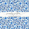 Chinoiserie Elegant Floral Pattern in Blue and White Delicate Style Digital - Moore and Mountain