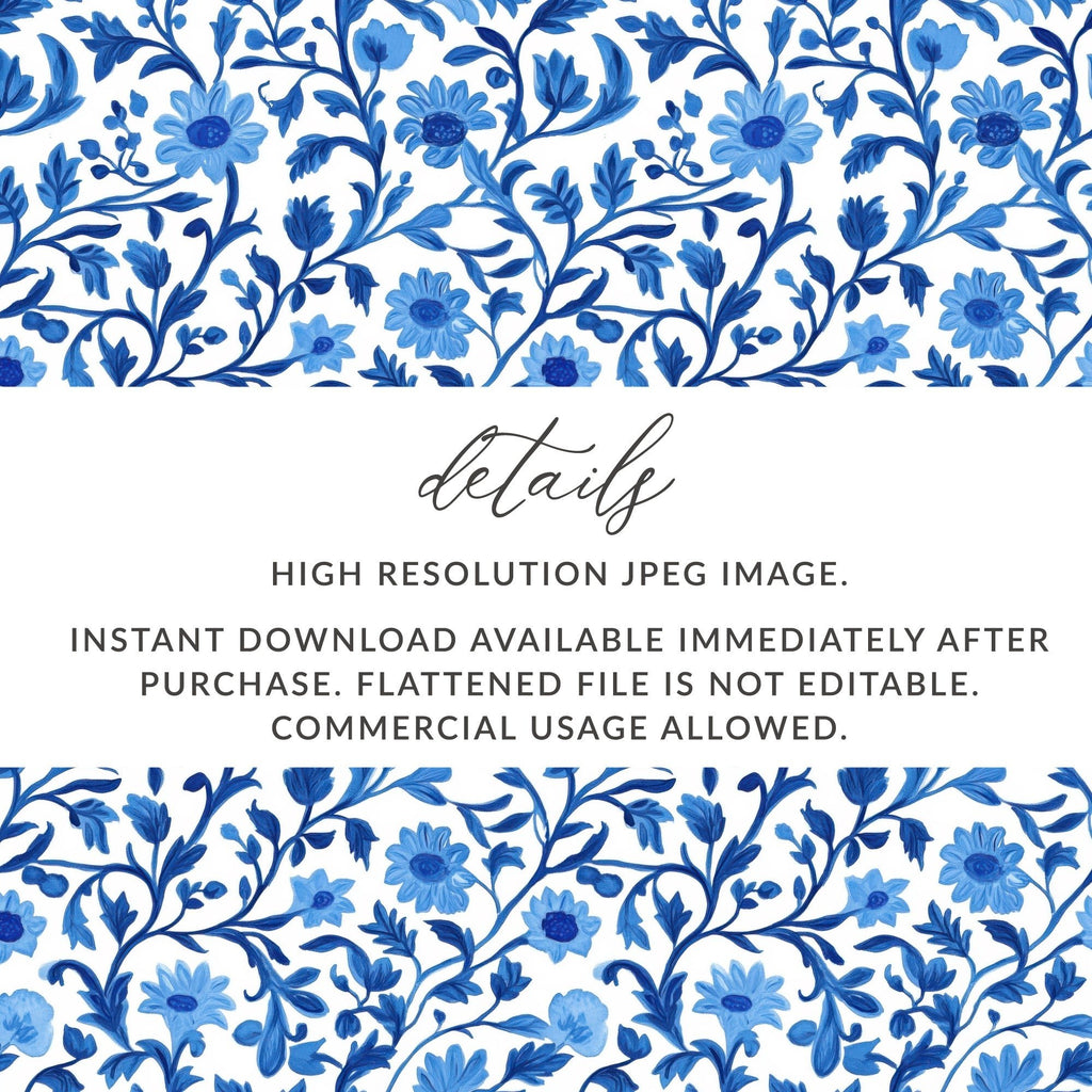 Chinoiserie Elegant Floral Pattern in Blue and White Delicate Style Digital - Moore and Mountain