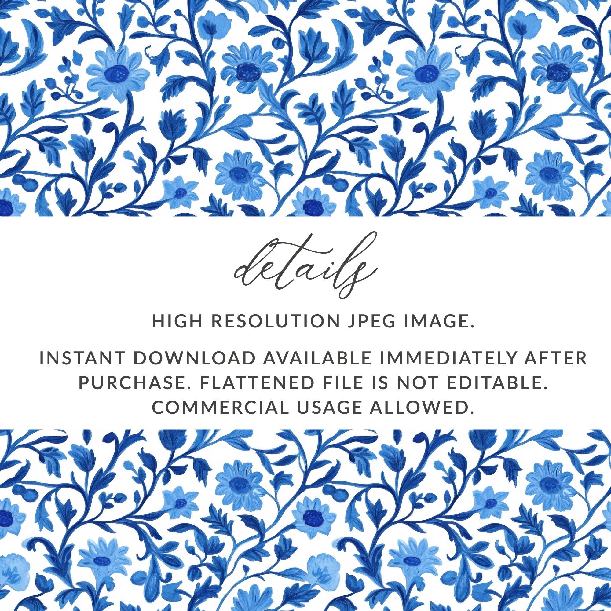 Chinoiserie Elegant Floral Pattern in Blue and White Delicate Style Digital - Moore and Mountain