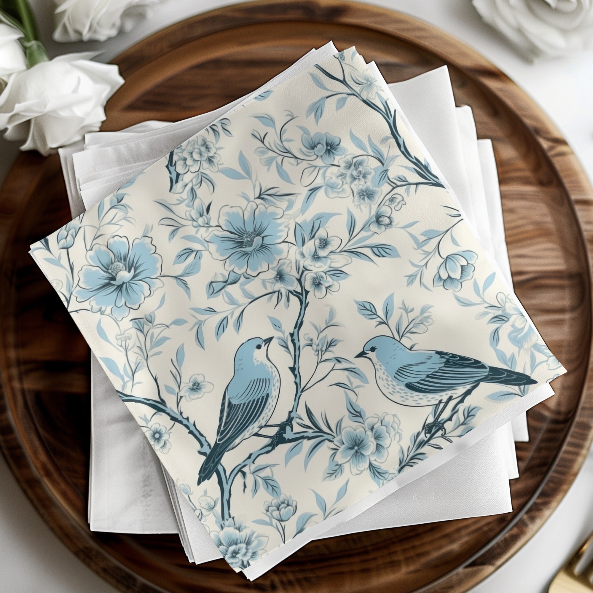 Chinoiserie Vines and Birds Seamless Pattern With Flowers Pattern Artwork Sky Blue Theme Digital - Moore and Mountain