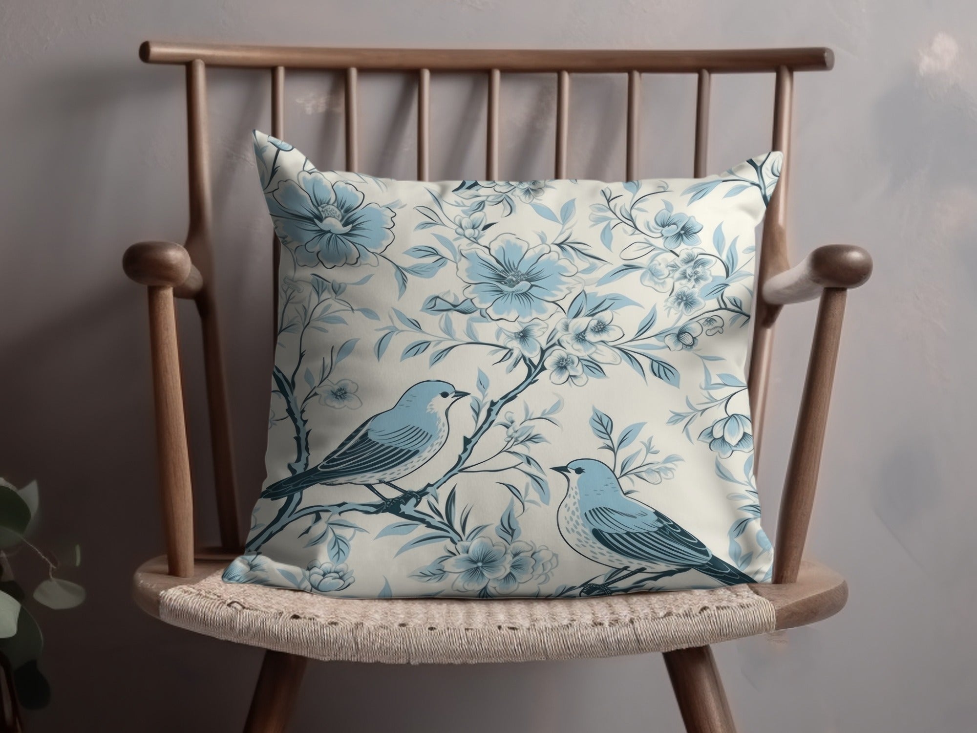 Chinoiserie Vines and Birds Seamless Pattern With Flowers Pattern Artwork Sky Blue Theme Digital - Moore and Mountain