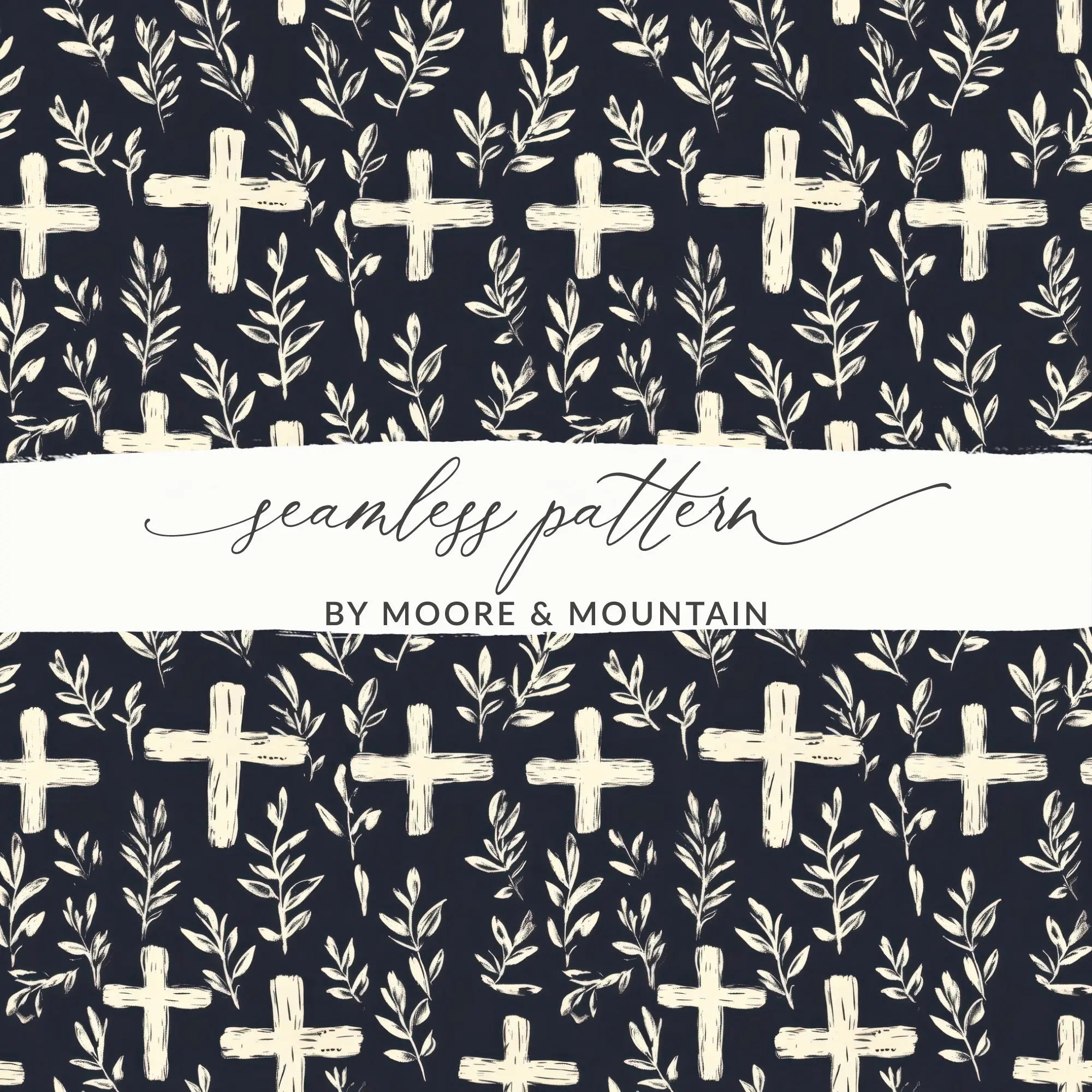 Christian Cross Seamless Pattern, Religious Leaves Digital Paper, JPEG File, Fabric Pattern, Floral Print, Digital Design, Download - Moore and Mountain