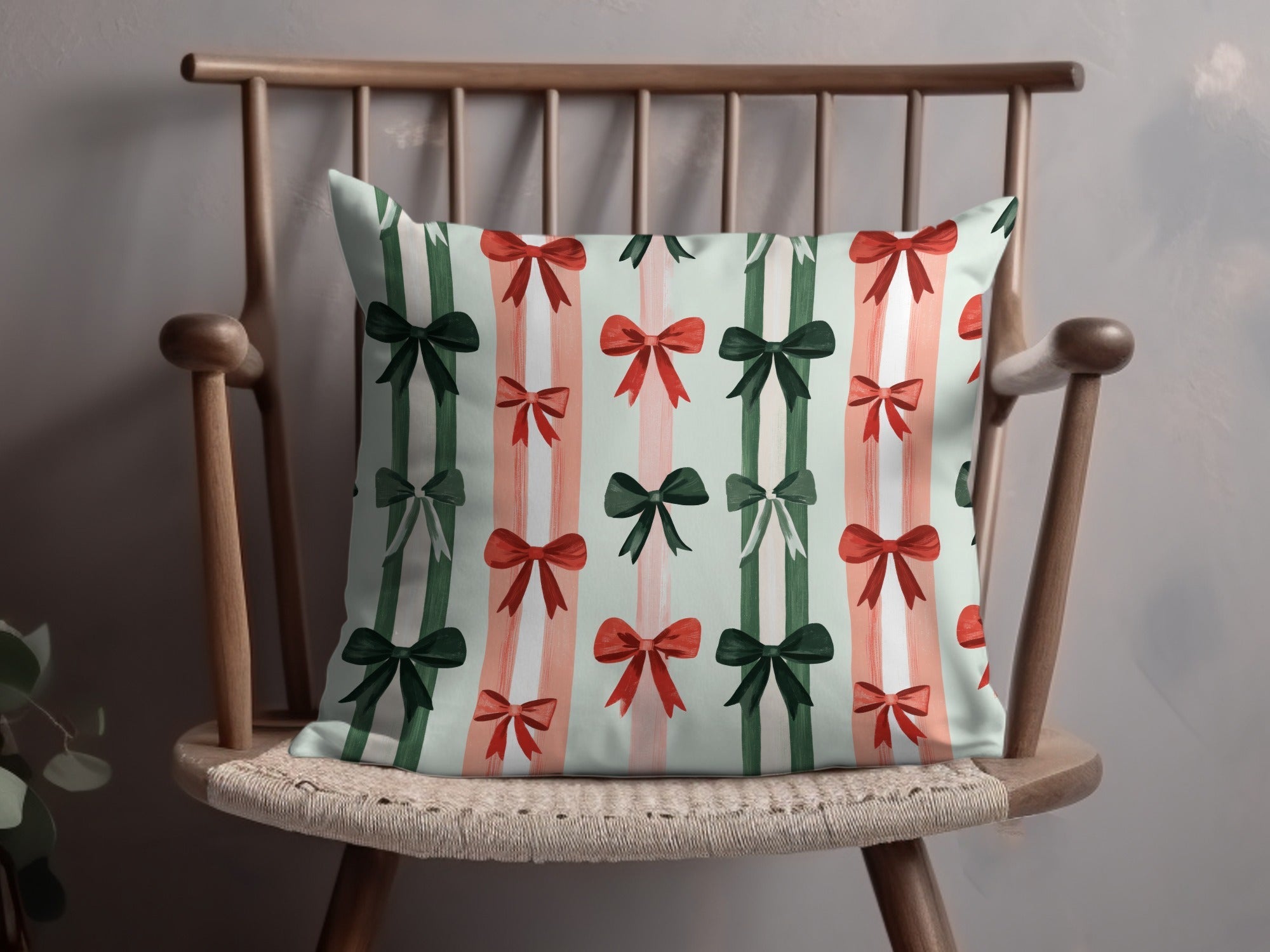 Christmas Bows Digital Paper, Red Green White Striped Pattern, Holiday Gift Wrap, Scrapbook Paper, Printable Background, Digital Download - Moore and Mountain