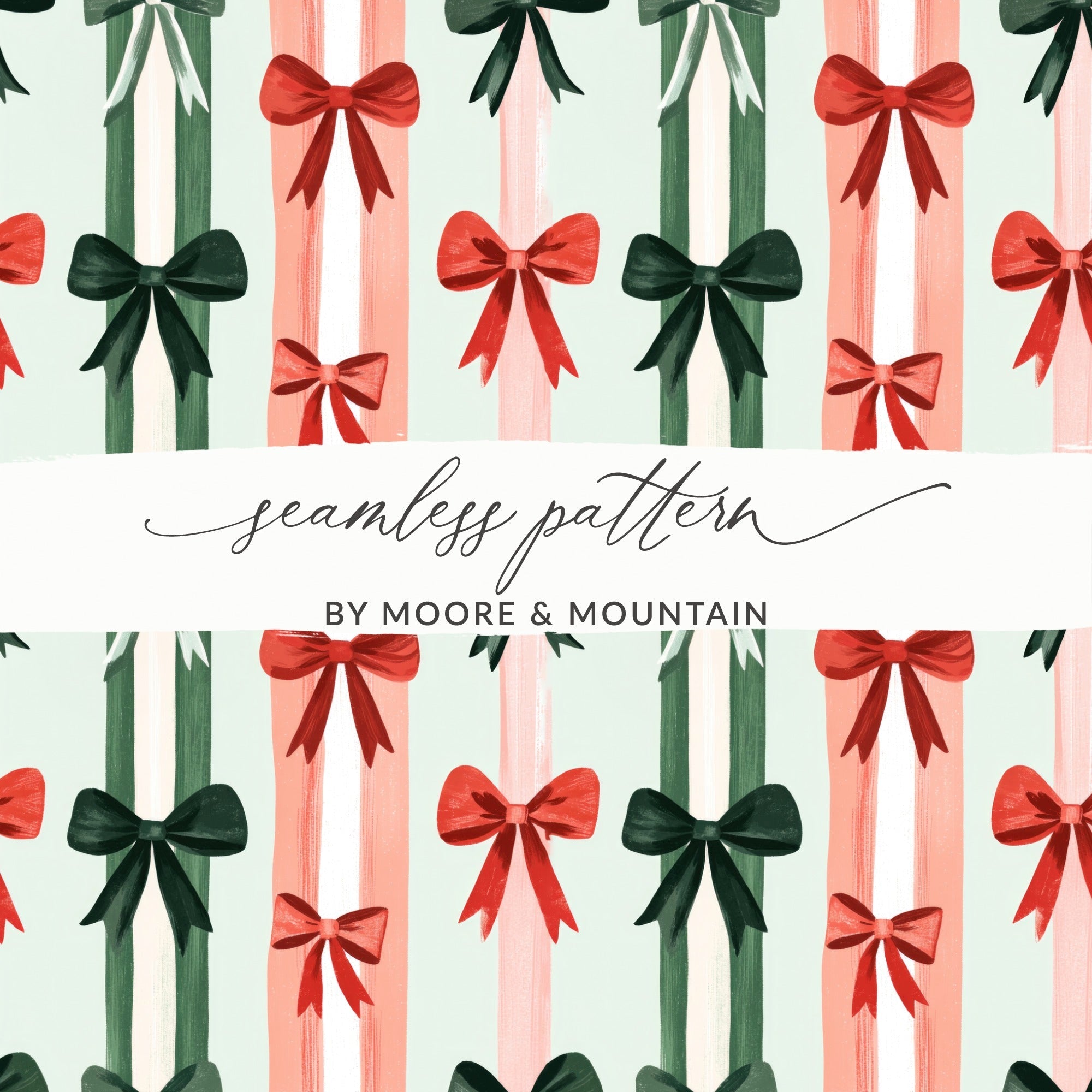 Christmas Bows Digital Paper, Red Green White Striped Pattern, Holiday Gift Wrap, Scrapbook Paper, Printable Background, Digital Download - Moore and Mountain