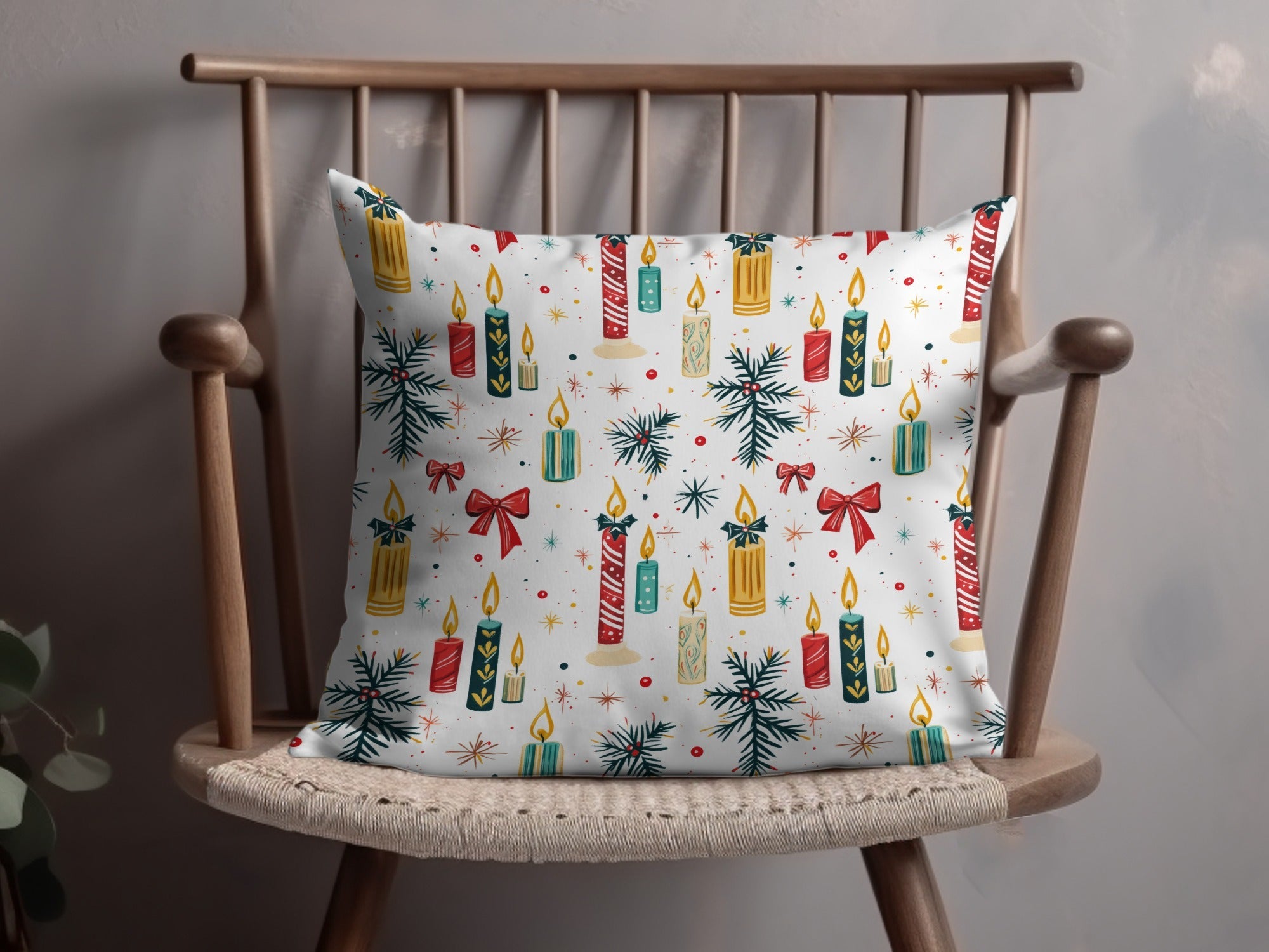 Christmas Candle Digital Paper, Holiday Pattern for Scrapbooking, Red Bow Seamless Pattern, Winter Clipart Background, Teal Gold Candles - Moore and Mountain