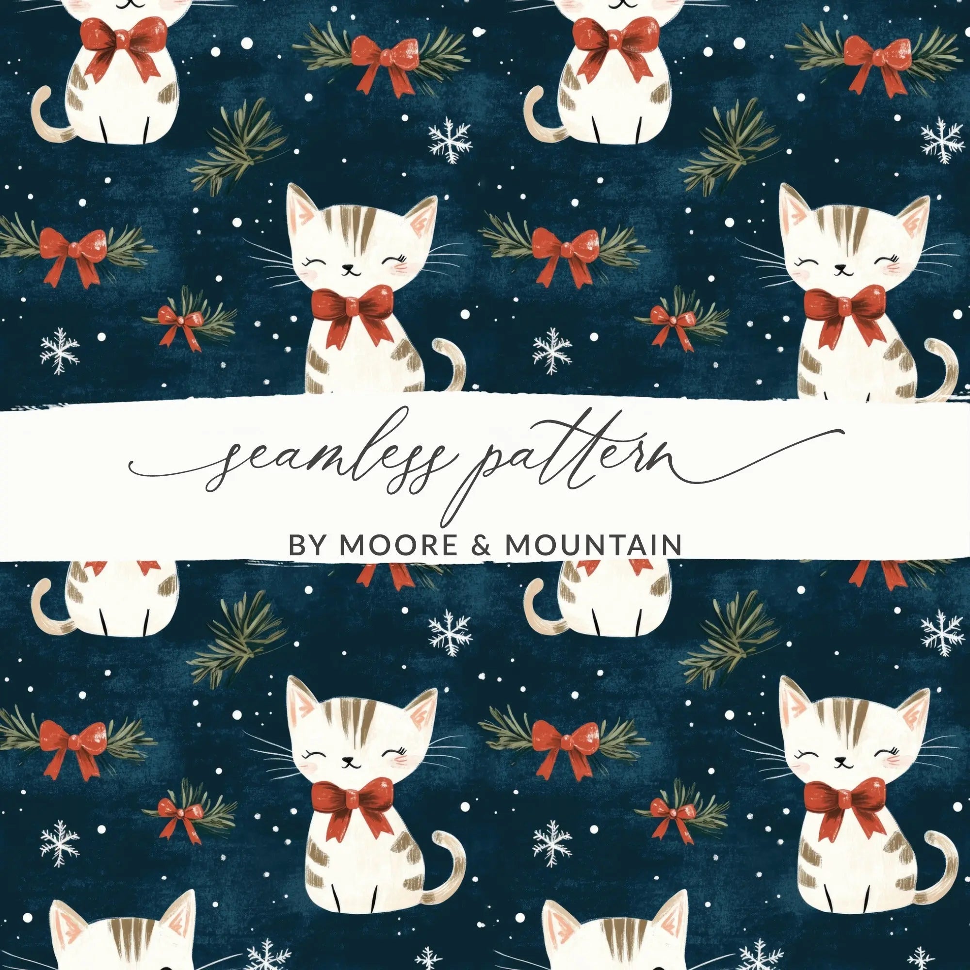 Christmas Cat Seamless Pattern Digital Paper, Cute Holiday Kitty Print for Fabric, Festive Pet Design, Christmas Animal, Gift Wrap, Crafts - Moore and Mountain