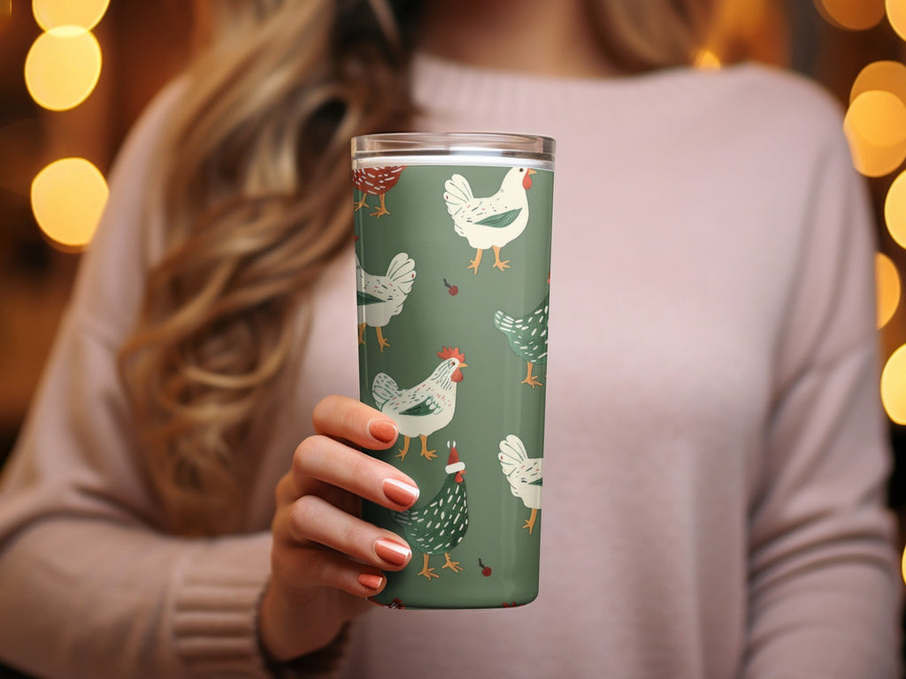 Christmas Chicken Pattern Digital Paper, Green, Red, White Holiday Seamless Design, Winter Festive Background, Farmhouse Print, Christmas - Moore and Mountain