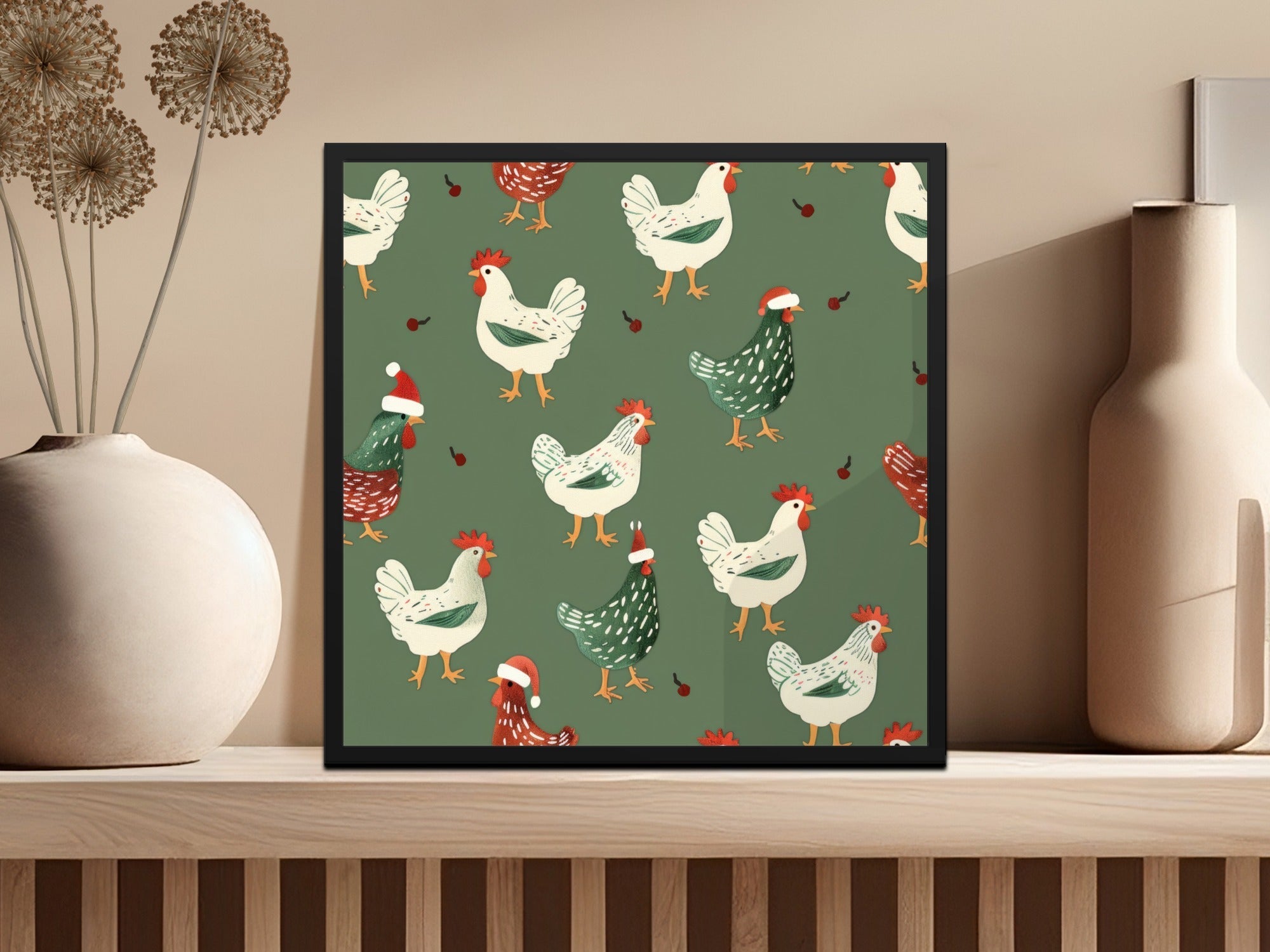 Christmas Chicken Pattern Digital Paper, Green, Red, White Holiday Seamless Design, Winter Festive Background, Farmhouse Print, Christmas - Moore and Mountain