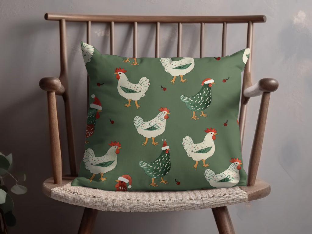 Christmas Chicken Pattern Digital Paper, Green, Red, White Holiday Seamless Design, Winter Festive Background, Farmhouse Print, Christmas - Moore and Mountain