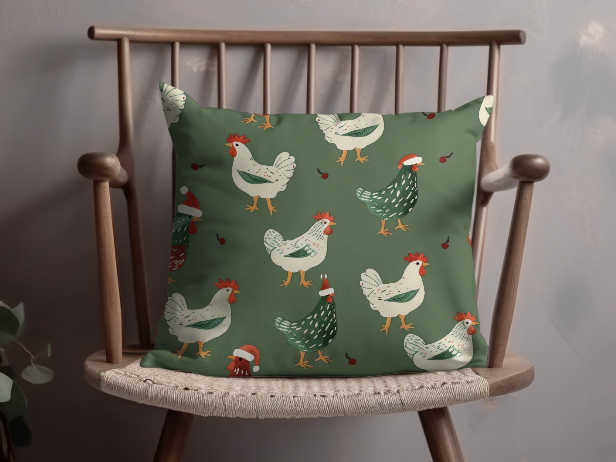 Christmas Chicken Pattern Digital Paper, Green, Red, White Holiday Seamless Design, Winter Festive Background, Farmhouse Print, Christmas - Moore and Mountain