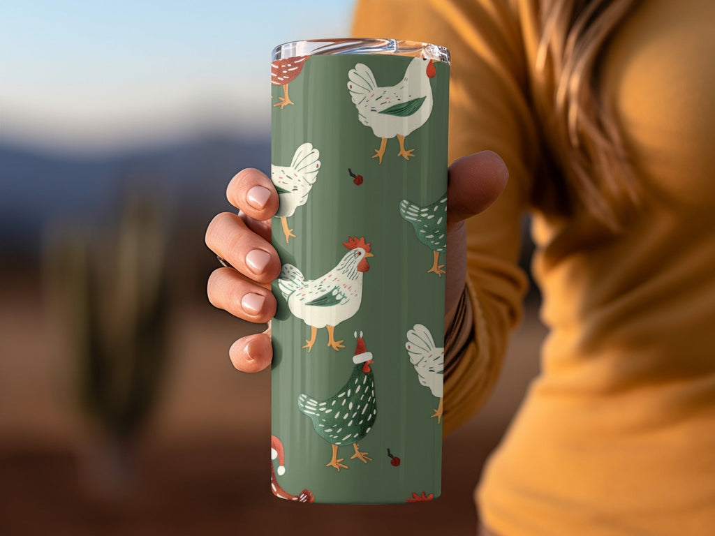 Christmas Chicken Pattern Digital Paper, Green, Red, White Holiday Seamless Design, Winter Festive Background, Farmhouse Print, Christmas - Moore and Mountain