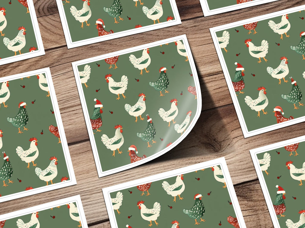 Christmas Chicken Pattern Digital Paper, Green, Red, White Holiday Seamless Design, Winter Festive Background, Farmhouse Print, Christmas - Moore and Mountain