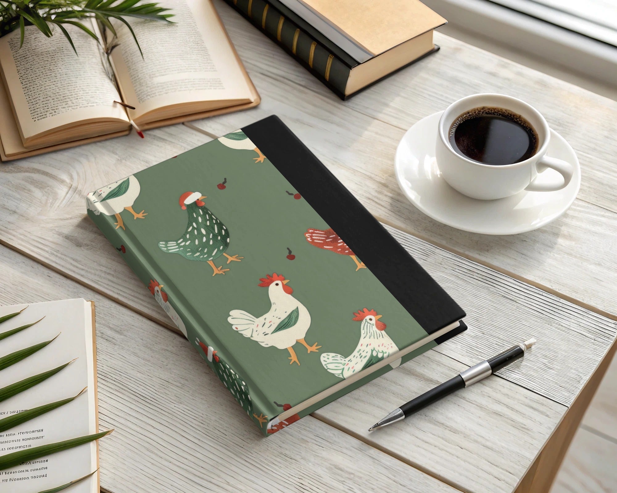 Christmas Chicken Pattern Digital Paper, Green, Red, White Holiday Seamless Design, Winter Festive Background, Farmhouse Print, Christmas - Moore and Mountain