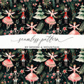 Christmas Digital Paper, Dark Winter Pattern, Ballerina Nutcracker, Pink Floral Seamless Pattern, Digital Background, Scrapbook Paper - Moore and Mountain