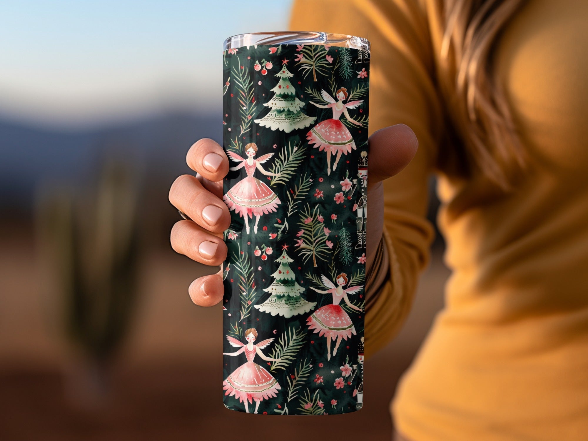 Christmas Digital Paper, Dark Winter Pattern, Ballerina Nutcracker, Pink Floral Seamless Pattern, Digital Background, Scrapbook Paper - Moore and Mountain