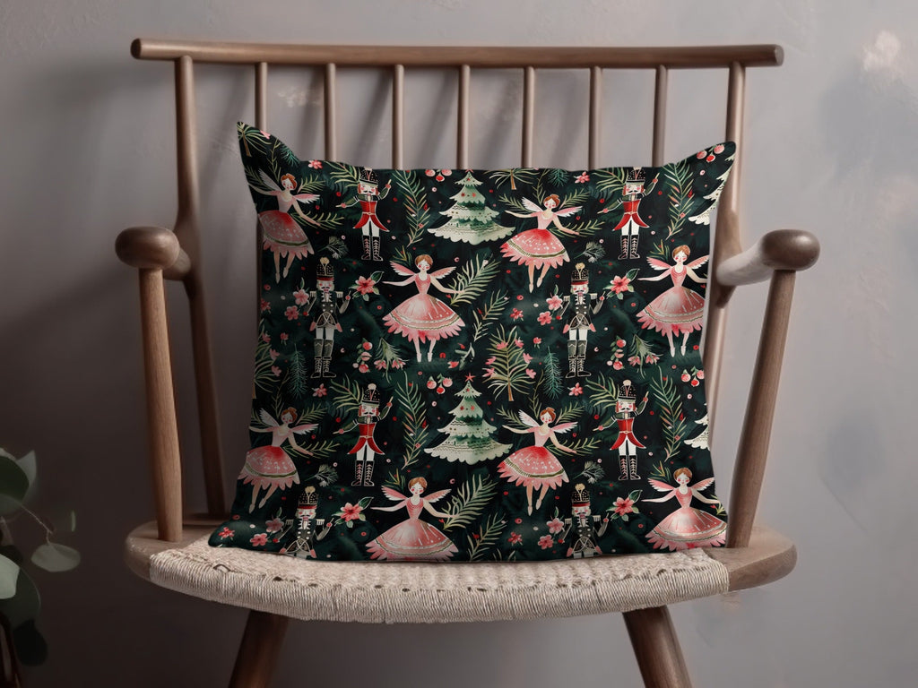 Christmas Digital Paper, Dark Winter Pattern, Ballerina Nutcracker, Pink Floral Seamless Pattern, Digital Background, Scrapbook Paper - Moore and Mountain