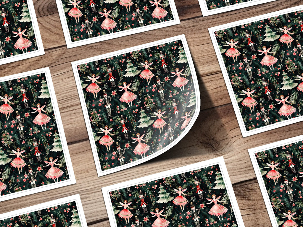 Christmas Digital Paper, Dark Winter Pattern, Ballerina Nutcracker, Pink Floral Seamless Pattern, Digital Background, Scrapbook Paper - Moore and Mountain